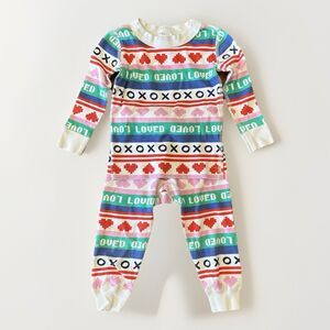 Hanna Andersson Valentine Print Long John Pajama Set Size 2T 85cm Organic Cotton